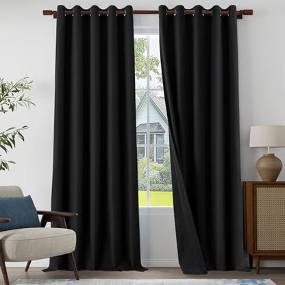 100% Blackout Linen Textured Curtains 108 Inch Length 2 Panels Set for Living room, Bedroom, Light Weight Curtains with Grommets Top, Full Blackout Curtains Privacy Protection, Black, 66" W x 108" L - color: Black, size: 66"W x 108"L (Pack of 2)