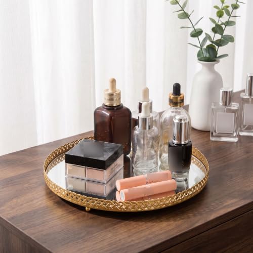 Gold Mirror Tray Round Vanity Organizer for Perfume Jewelry Home Decor