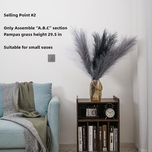Pampas Grass Decor Tall 6 Pcs 44''/3.7ft Fluffy Large Pompas Grass for Floor Vase Fillers Wedding Living Room Boho Decor Table Centerpiece(Black White Gray)