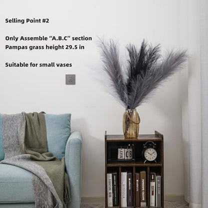 Pampas Grass Decor Tall 6 Pcs 44''/3.7ft Fluffy Large Pompas Grass for Floor Vase Fillers Wedding Living Room Boho Decor Table Centerpiece(Black White Gray)