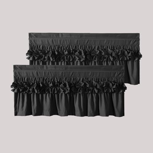 HIG 2 Pack Black Ruffle Handcrafted Window Valances, 52"x18" - color: Black, size: 52"W x 18"L (Pack of 2)