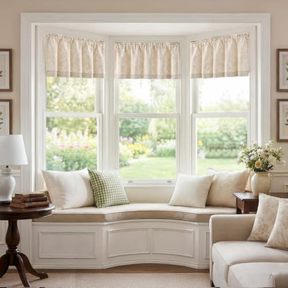 jinchan Linen Valance Curtain Farmhouse 16 Inch 1 Panel Taupe on Beige - color: Forest | Taupe, size: 50"W x 16"L (Pack of 1)