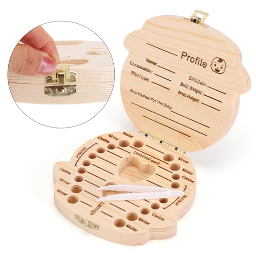 NASHRIO Baby Tooth Box Wooden Kids Keepsake Organizer Gift for Baby Teeth, Cute Children Tooth Container with Tweezers to Keep the Childwood Memory (Boy) - color: Boy