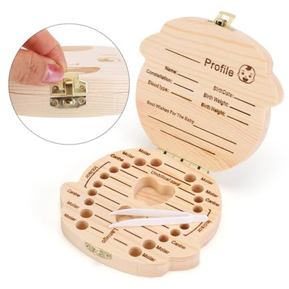 NASHRIO Baby Tooth Box Wooden Kids Keepsake Organizer Gift for Baby Teeth, Cute Children Tooth Container with Tweezers to Keep the Childwood Memory (Boy) - color: Boy
