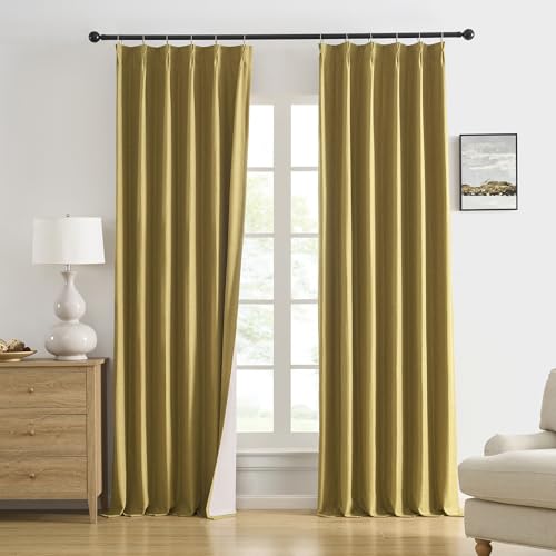 DUALIFE Mustard Yellow Pinch Pleated Blackout Curtains 63 Inches Long, Back Tab with Hooks, Linen Full Black Out Thermal Insulated Track Curtain for Bedroom Living Room,40 W x 63 L, 2 Panels - color: Mustard Yellow, size: 40"W x 63"L (Pack of 2)