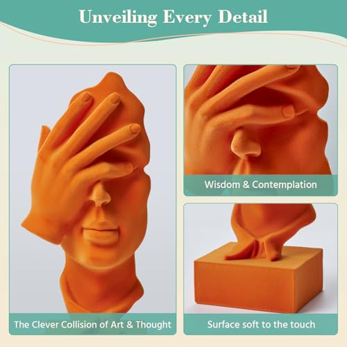 Thinker Statue See No Evil with Soft Velvety Texture, Orange - color: Nosee-orange