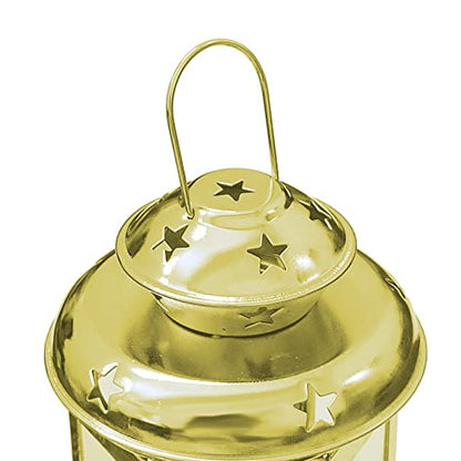 2 Pcs European Design Antique Glass Hanging Candle Lanterns with Stars Metal Frame Candlestick Holder Night Lamp, Romantic Xmas Wedding Party Decoration (Gold) - color: Gold