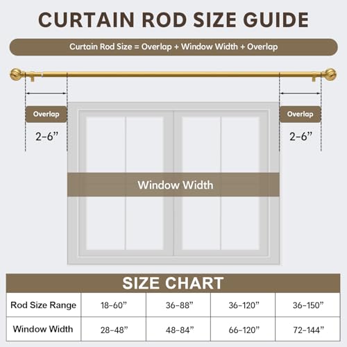 Gold Curtain Rods for Windows 28 to 48 Inch 7/8" Diameter Small - color: Gold, size: 18"-60"|1 Pack