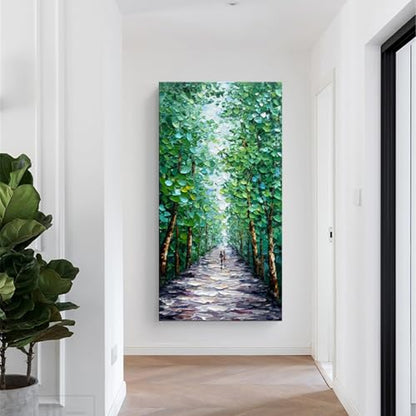 Alenoss Hand Painted Green Canvas Wall Art, Abstract Oil Painting on Canvas - color: AL-B102