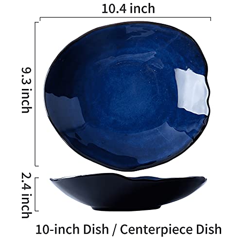 10 Inch Ceramic Decorative Plate, Blue Reactive Glaze Shallow Dish - size: 10 inch dish