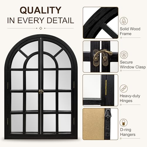 Arched Wood Mirror for Wall, 28" x 40" Rustic Farmhouse Mirror, Black - size: 40"L x 28"W