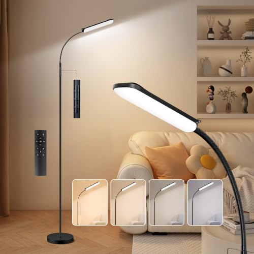 FRIDEKO HOME Floor Lamp for Living Room Over Chair Reading 18W 1800LM Black - color: Black CCT, 1 Pack