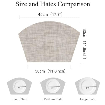SHACOS Small Round Table Placemats Wedge Shaped Placemats Set of 4 Heat Resistant Wipe Clean Indoor Outdoor (4, Beige White Black) - color: Beige White Black