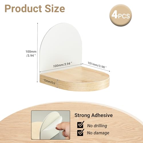 SAYAYO Small Floating Shelves for Wall Storage, 4 x 4 Inch Adhesive Shelves - color: Nature & White, size: Adhesive - 4"