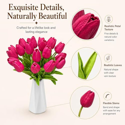 Mandy's 20 Stems Hot Pink Artificial Tulip Flowers for Home Centerpieces - color: Hot Pink