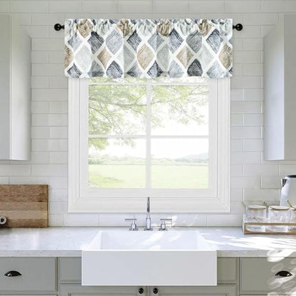 Leeva Geometric Faux Linen Valance, Rod Pocket Top, 52 x 12, 1 Panel - color: T09, size: 52"W x 12"L (Pack of 1)