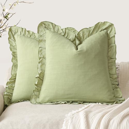 Foindtower Linen Fringe Ruffle Throw Pillow Covers 18×18 Inch Light Green - color: Light Green, size: 18" x 18" (Pack of 2)