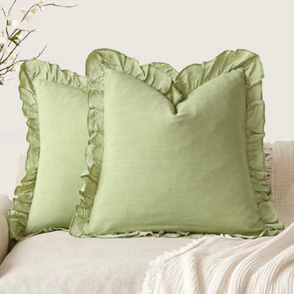 Foindtower Linen Fringe Ruffle Throw Pillow Covers 18×18 Inch Light Green - color: Light Green, size: 18" x 18" (Pack of 2)