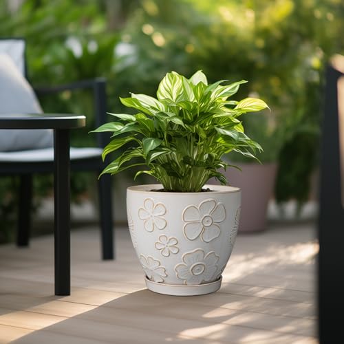 MPotTo 10 Inch Ceramic Planter Pot, Large Petal White - color: Large Petal White