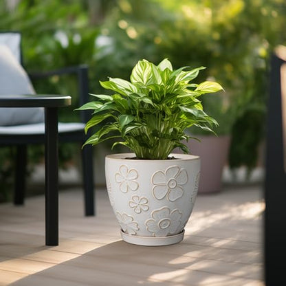 MPotTo 10 Inch Ceramic Planter Pot, Large Petal White - color: Large Petal White