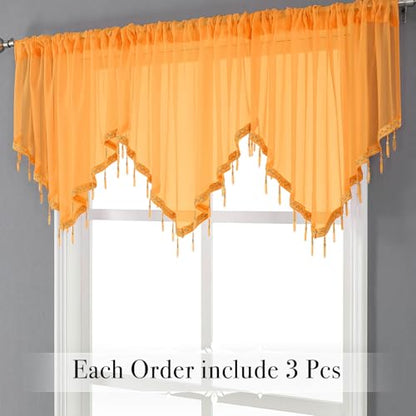 WUBODTI Orange Beaded Sheer Curtain Valances Living Room Kitchen Windows - color: Orange