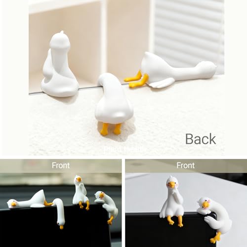 4Pcs Resin Goose Figurines, Mini Lazy Ducks Statues for Computer Monitor Decor, Car Dashboard/Desk/Photo Frame/TV/Office Accessories, Funny Gift & Decorations (White-Duck) - color: White-duck