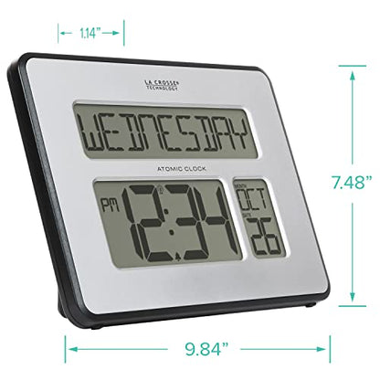 La Crosse Technology 513-1419BLv4-INT Backlight Atomic Full Calendar Clock with Extra Large Digits - size: 9.84"L x 1.14"W x 7.48"H