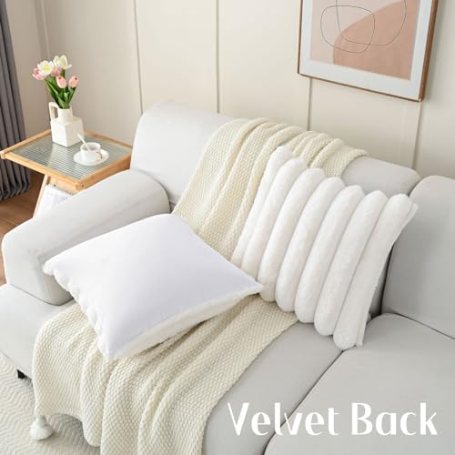 FUTEI Pack of 2 Faux Rabbit Fur Throw Pillow Covers 18x18 Inch, Cream White - color: Cream White, size: 18" x 18" (Pack of 2)