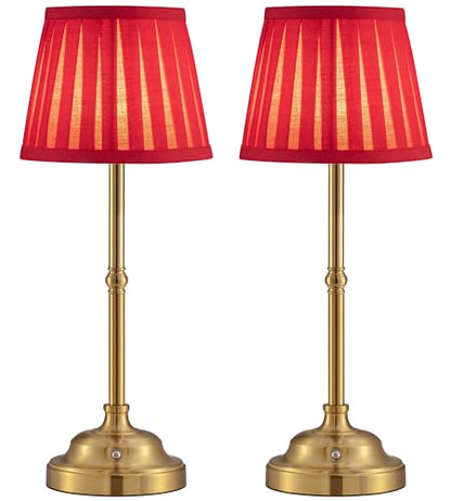 KDG Gold Cordless LED Table Lamps Set of 2, Red Fabric Shade Desk Lamps - color: Gold + Red Lampshade (2 Pack)