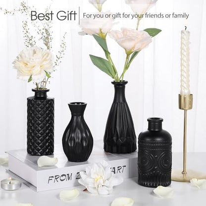 TBWIND 12 Pcs Black Glass Bud Vase Set, Small Vases for Flowers - color: Black-12pcs, size: 12Pcs