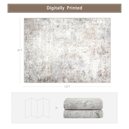 Beige Grey Washable Rugs 9x12 Area Rugs for Living Room,Bedroom,Dining Room - color: Brown-grey-beige-slate, size: 9' x 12' (Rectangular)