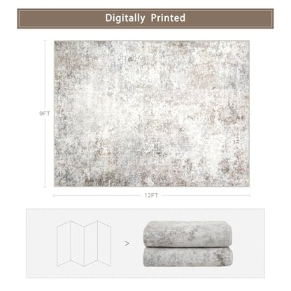 Beige Grey Washable Rugs 9x12 Area Rugs for Living Room,Bedroom,Dining Room - color: Brown-grey-beige-slate, size: 9' x 12' (Rectangular)