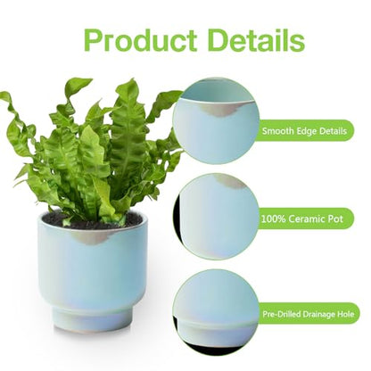 Teal Ceramic Plant Pots - Succulent Flower Small Planter, Pot for Indoor Outdoor Garden Plants with Drainage Holes - Plants Not Included 4.33 X4.33 Inch - color: Teal