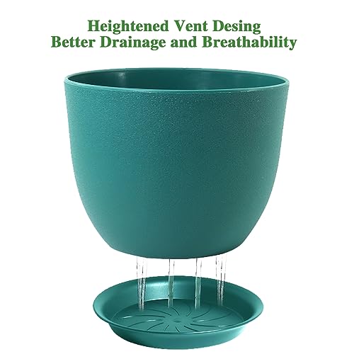 UOUZ 12inch Large Plant Pot, Modern Plastic Planter with High Driange Holes and Saucer for Indoor Outdoor Garden Plants and Flowers, Black with Green Speckles - color: Blue