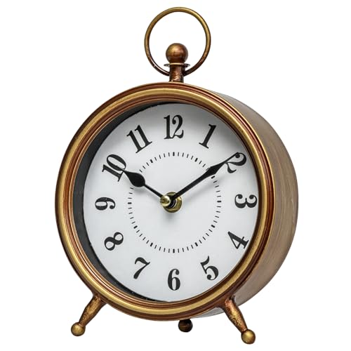 Small Gold Table and Shelf Desk Clock,Vintage Small Table Clock on Stand, Decorative Desk and Shelf Clock Farmhouse Mantel Non-Ticking Clock Rustic Metal Frame with Antique Gold Finish - color: Gold, size: 8.7"H