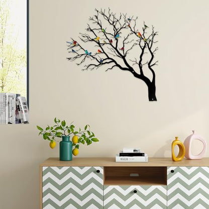 YIYA Colorful Birds on Tree Branch Metal Wall Art 3D Iron Sculpture