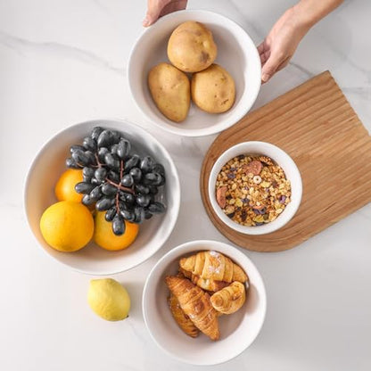 HASENSE Ceramic Serving Bowls Set of 4, 2.1/1.5/1.0/0.5 Qt White & Terracotta Stoneware Mixing Bowls, Farmhouse Bowls for Cooking, Prepping, Salad & Soup, Dishwasher & Microwave Safe, Serving Dishes - color: White, size: 84+65+40+20 oz