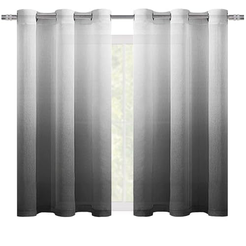 DWCN Black Ombre Sheer Curtains 54 Inches Long for Living Room 2 Panels Set - color: Black, size: 42"W x 54"L (Pack of 2)