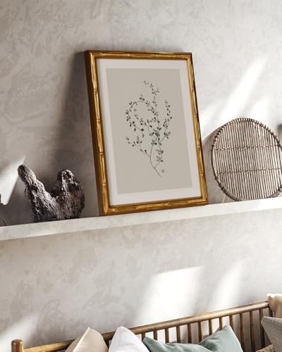 InSimSea Gold Bamboo Framed Wall Art, Floral Botanical Prints, 11x14In - color: Cirrus