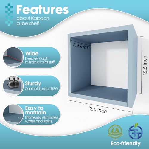 Kaboon Cube Floating Shelves Set2, Display Shelves Wall Mount 7.75" D x 12.5" W x 12.5" H, (Greylish Blue, Square 2 Cubes) - color: Greylish Blue, size: Square-Set2