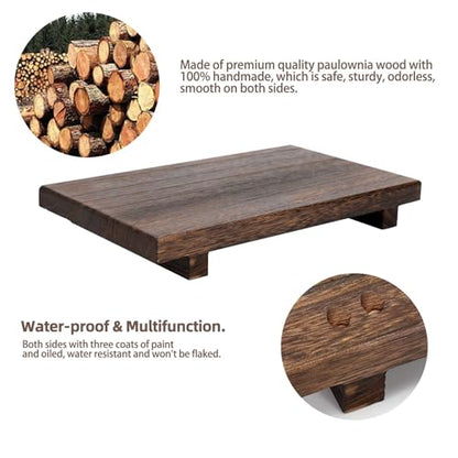 (9x6 Inch,Brown) Wood Riser Soap Tray, Rustic Wood Pedestal Stand Tray Farmhouse Kitchen Counter Decor Bathroom Soap Dish Holder for Sink,Vanity,Plant,Bottles, Candles Display - style: 9x6 wooden riser