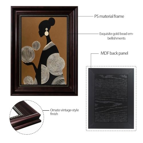 Dark Brown Framed African American Women Canvas Wall Art 12x16 in - color: Geometric Girl 1, size: 16"L x 12"W