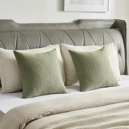FUTEI Pack of 2 Chenille Striped Throw Pillow Covers 16x16 Inch,Sage Green - color: Sage Green, size: 16" x 16" (Pack of 2)
