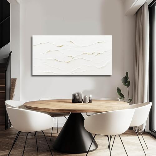 Hand-Painted Wavy Line Abstract Wall Art for Living Room 24x48 Inch - color: White and Gold, size: 48"L x 24"W