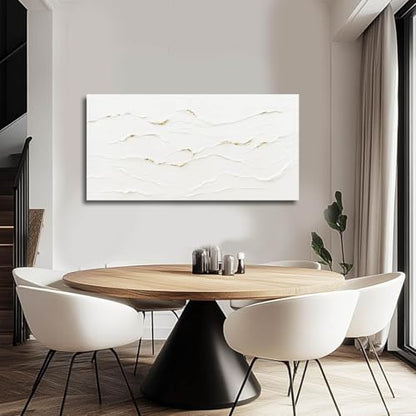 Hand-Painted Wavy Line Abstract Wall Art for Living Room 24x48 Inch - color: White and Gold, size: 48"L x 24"W