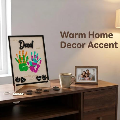 10" Best Dad Ever Hands Down DIY Frame Hand Print Kits with Acrylic Paint, Personalized Father Day Craft for Dad from Kids, Family Handprint Keepsake for Daddy, Papa from Son Daughter - color: Black Set
