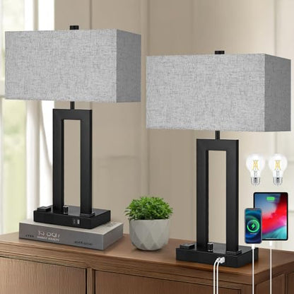 22" Table Lamps for Bedroom, Modern Bedside Lamps with Charging Ports - color: Gray