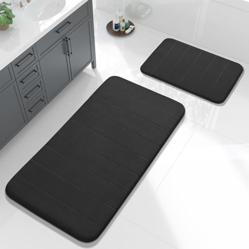 Yimobra Large Memory Foam Bathroom Mat Set, 44 x 24 & 24 x 17 in, Black - color: Black, size: 44x24+24x17 Inch