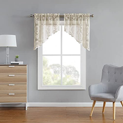 Warm Home Designs Knitted Linen Lace Kitchen Swag Curtains. FI Linen Swags - color: Golden Linen, size: 30"W x 38"L (Pack of 2)