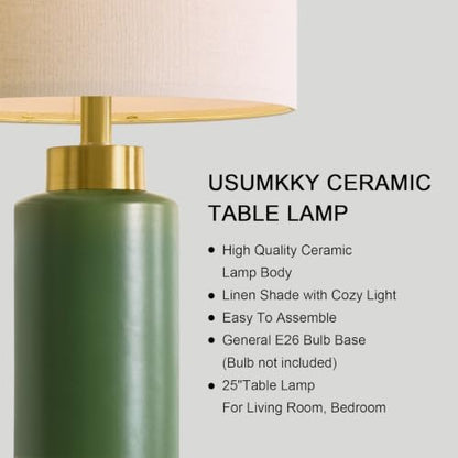 USumkky 25'' Ceramic Table Lamps Set of 2 for Bedroom Living Room Green - color: 25" Green-2 Pack